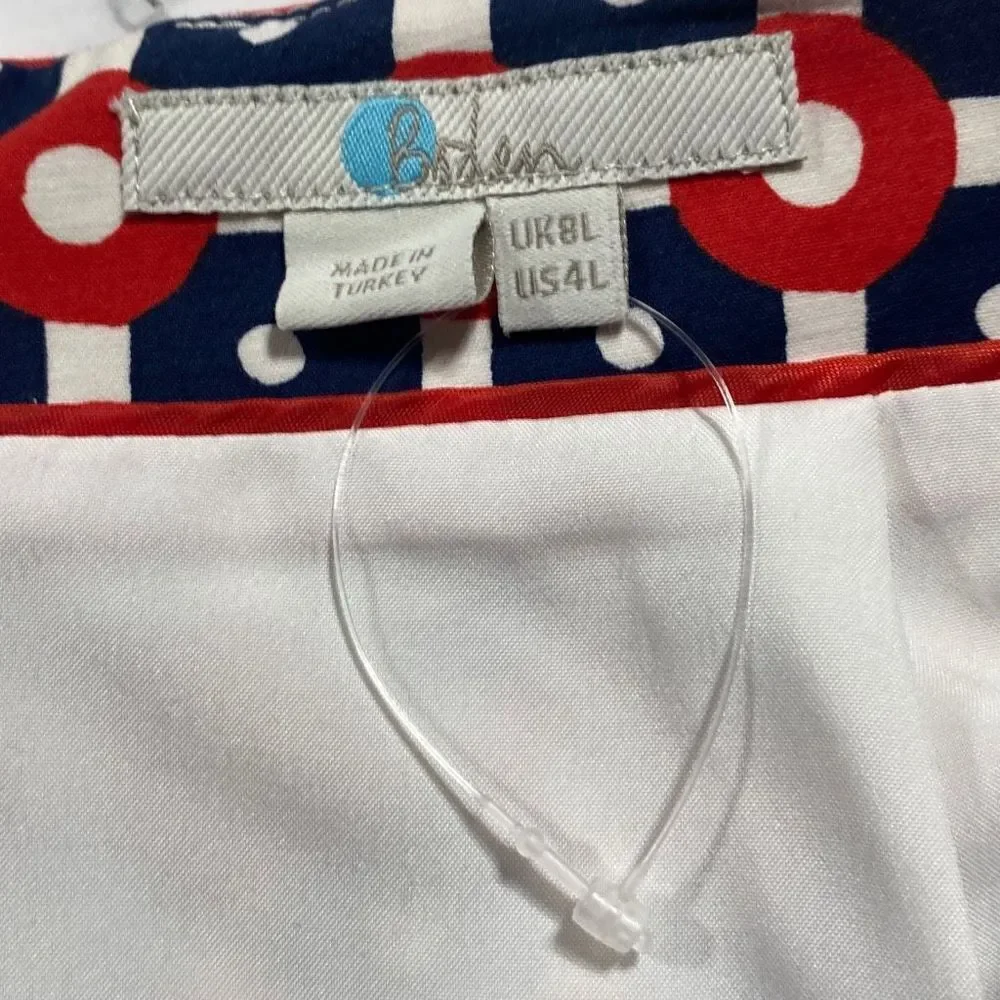 NWOT Boden Richmond MIDI Pencil Skirt Cotton Printed Navy Red White‎ Size 4 Long